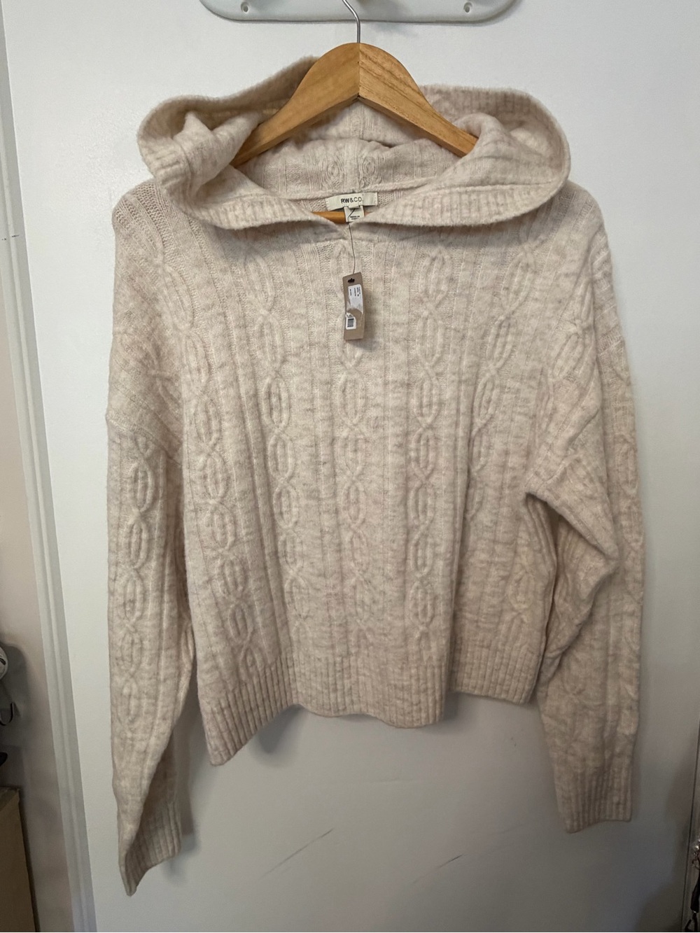RW&CO. Cable Knit Hooded Sweater in Light Cream